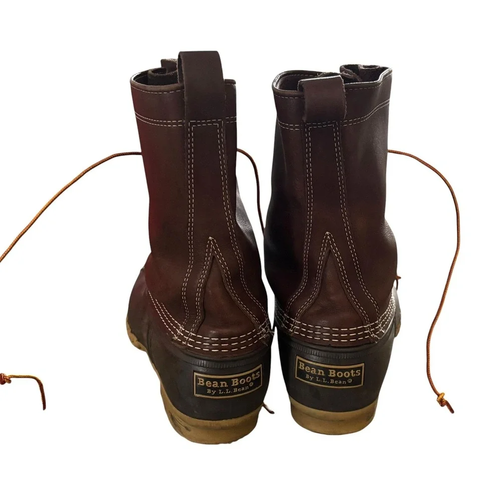 LL Bean Duck Boots Mens 10 Brown Excellent Sheepskin Cushioned Footbed 8-Inch